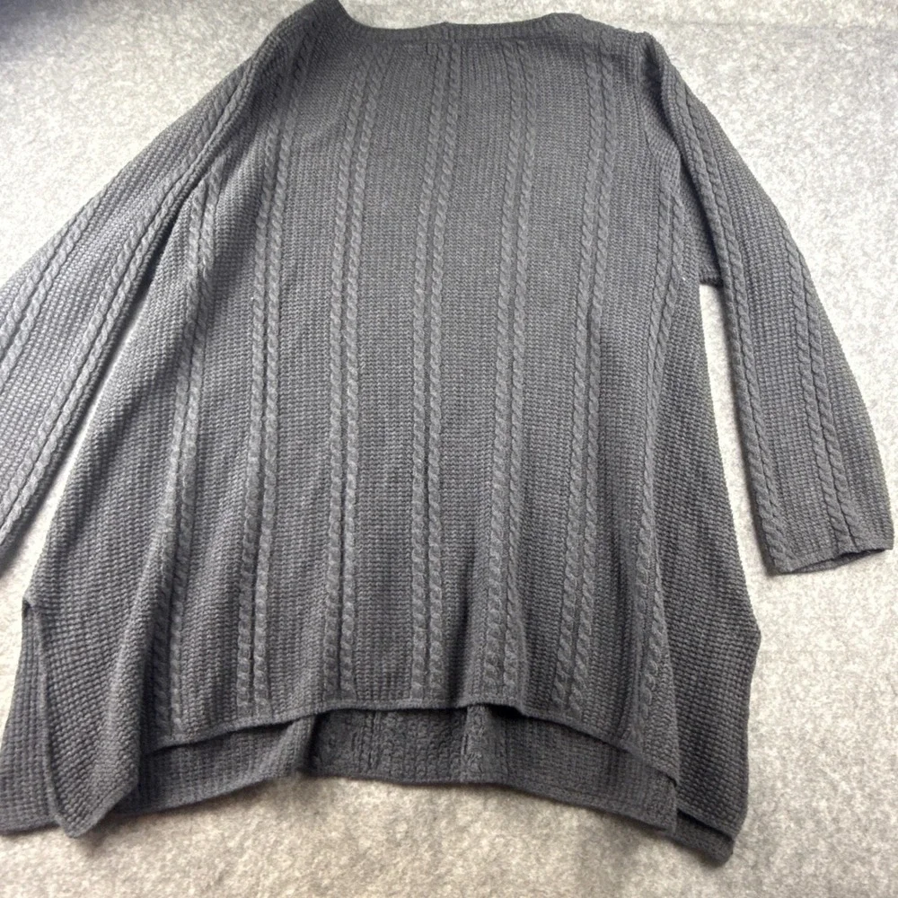 Jeanne Pierre Woman 1X Charcoal Grey Cable Knit 100% Cotton Sweater Side Slit
